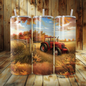 20oz Skinny Tumbler - Fall Tractor in Field
