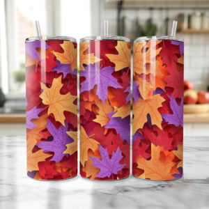 20oz Skinny Tumbler - Glittery Fall Leaves
