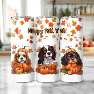 20oz Skinny Tumbler - Cavalier in Pumpkins
