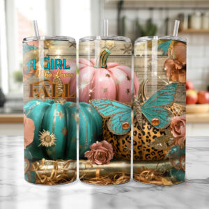 20oz Skinny Tumbler - Fashion Pumpkins with Butterfly