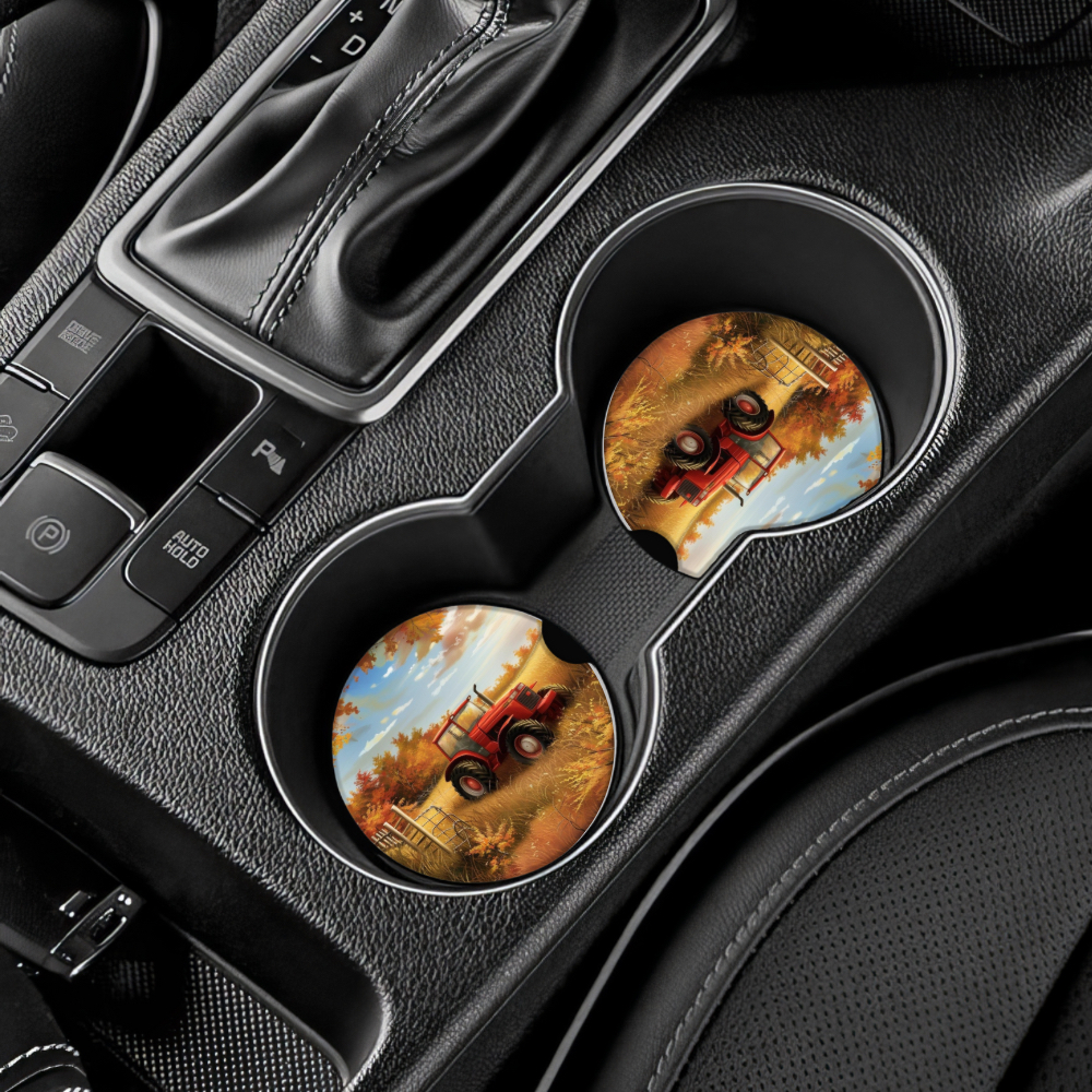 Car Coasters - Fall Tractor in a Field - Image 2