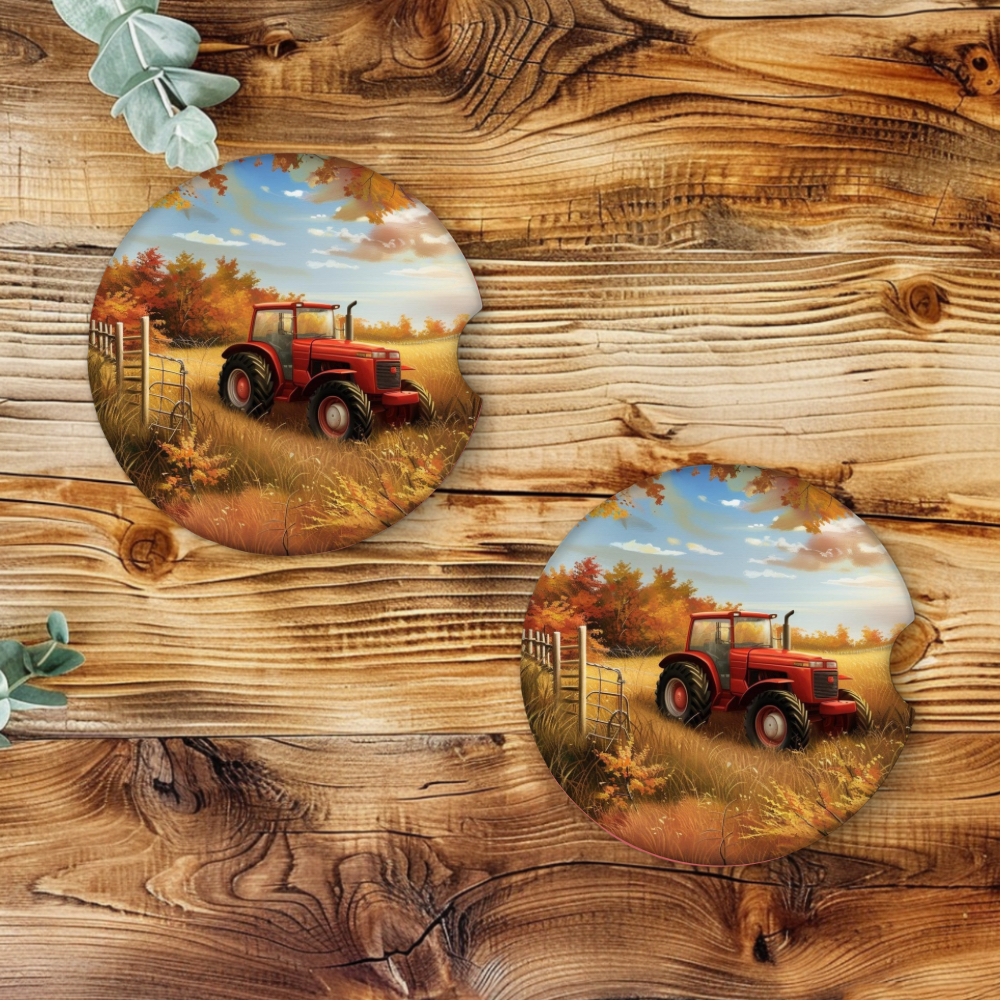 Car Coasters - Fall Tractor in a Field