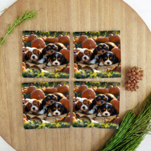 Square Ceramic Coasters - Pumpkin Patch Puppies