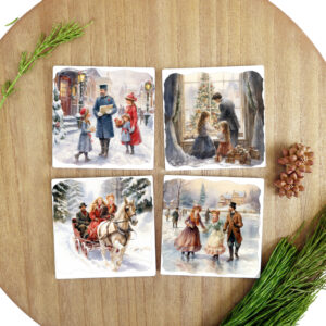 Square Ceramic Coasters - Watercolor Victorian Christimas