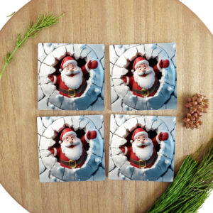 Square Ceramic Coasters - Bust Out Santa
