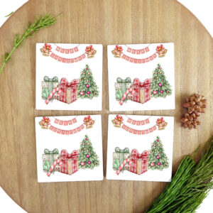 Square Ceramic Coasters - Christmas Banner