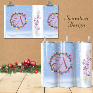 20oz Skinny Tumbler - Christmas Lights Fancy Initial