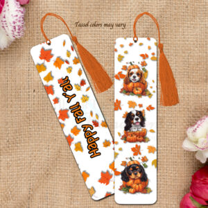 Double-sided Aluminum Bookmark - Cavaliers in Pumpkins