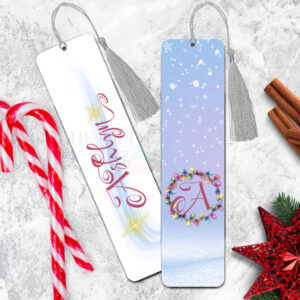Double-sided Aluminum Bookmark - Christmas Lights Fancy Initial