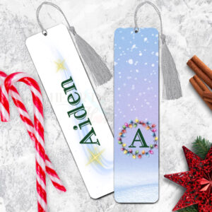 Double-sided Aluminum Bookmark - Christmas Lights Block Initial