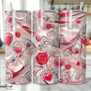 20oz Skinny Tumbler - Pink Hearts and Swirls